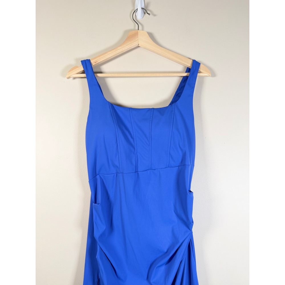 Halara Softlyzero Airy Royal Blue Ruched Side Slit Midi Dress Large NWT - Picture 3 of 10